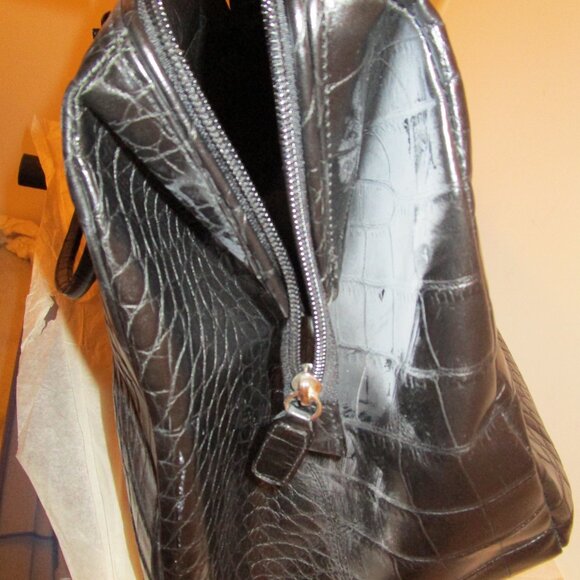 Talbots 2002 Black Croco-Embossed Large Travel Bag - Picture 8 of 9
